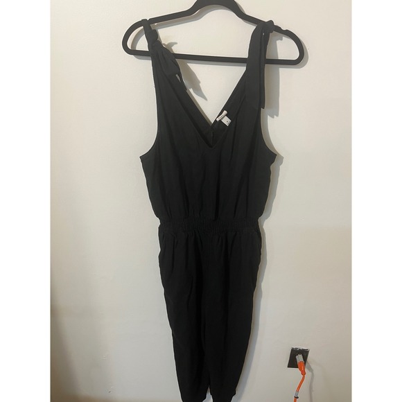 a new day Pants - A New Day Womens Black Tie Shoulder V-Neck Elastic Waist Jumpsuit Size M